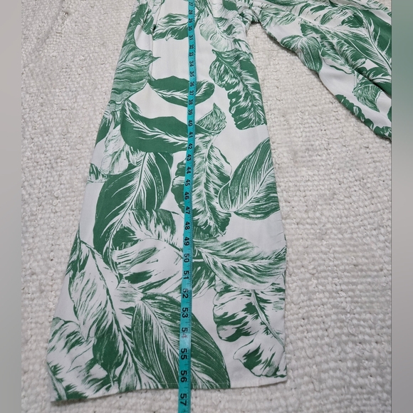 INA Tropical Print Jumpsuit Green Palm Leaf Tie Front Wide Leg Size Medium - Picture 13 of 16